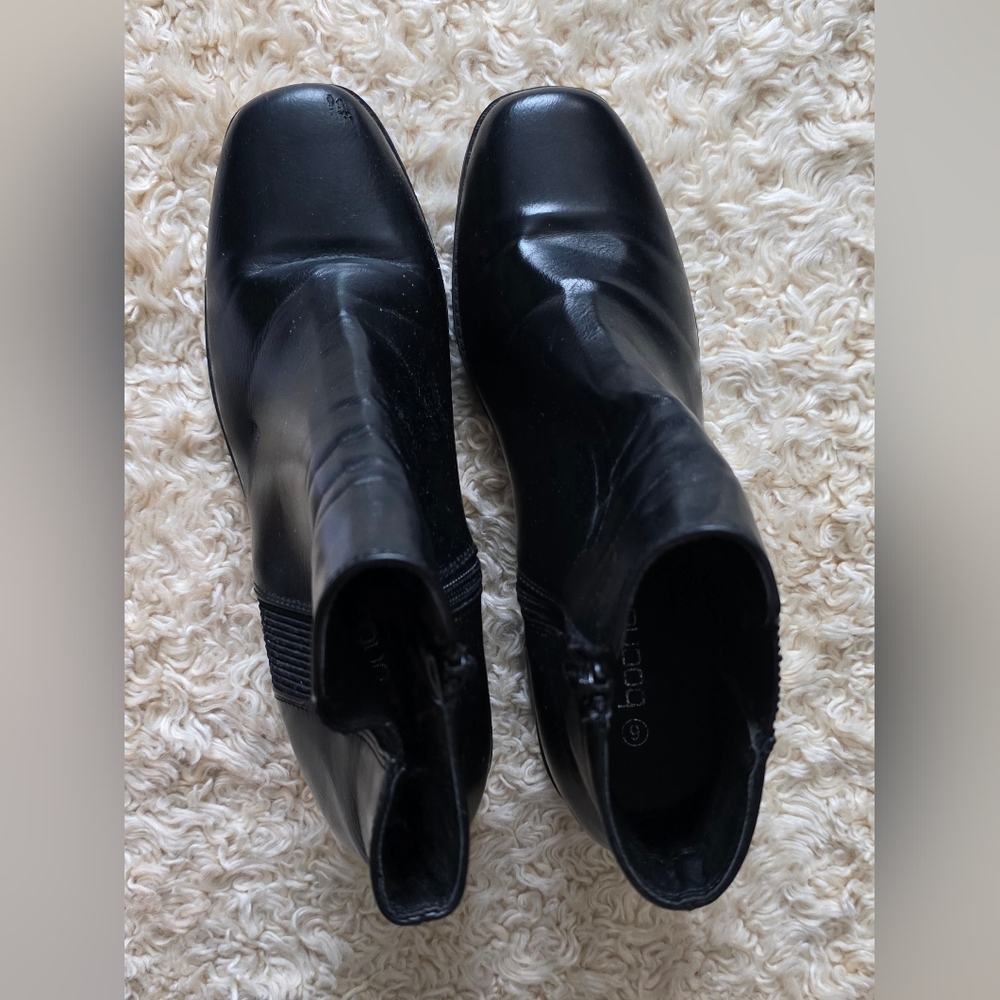 Boohoo Black Faux Leather Square Toe Chunky Block Heel Ankle Boots Womens Size 9